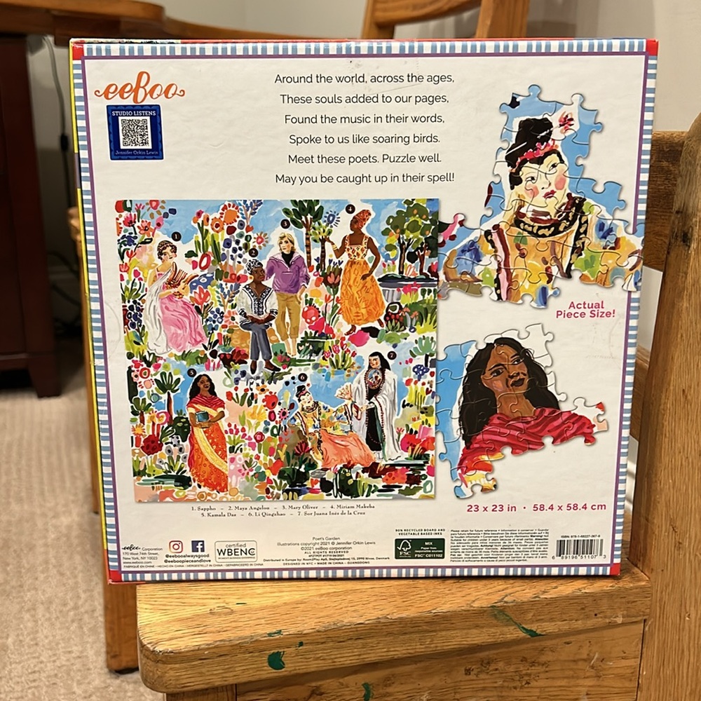 Eeboo puzzle jigsaw Poet’s Garden 1000 pieces 23x23 inch complete all pieces - Picture 4 of 10